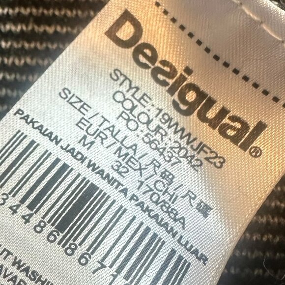 Desigual Grey Pullover Sweater Bohemian Print Stud Stretch Wool Blend Sz Medium - Picture 11 of 12